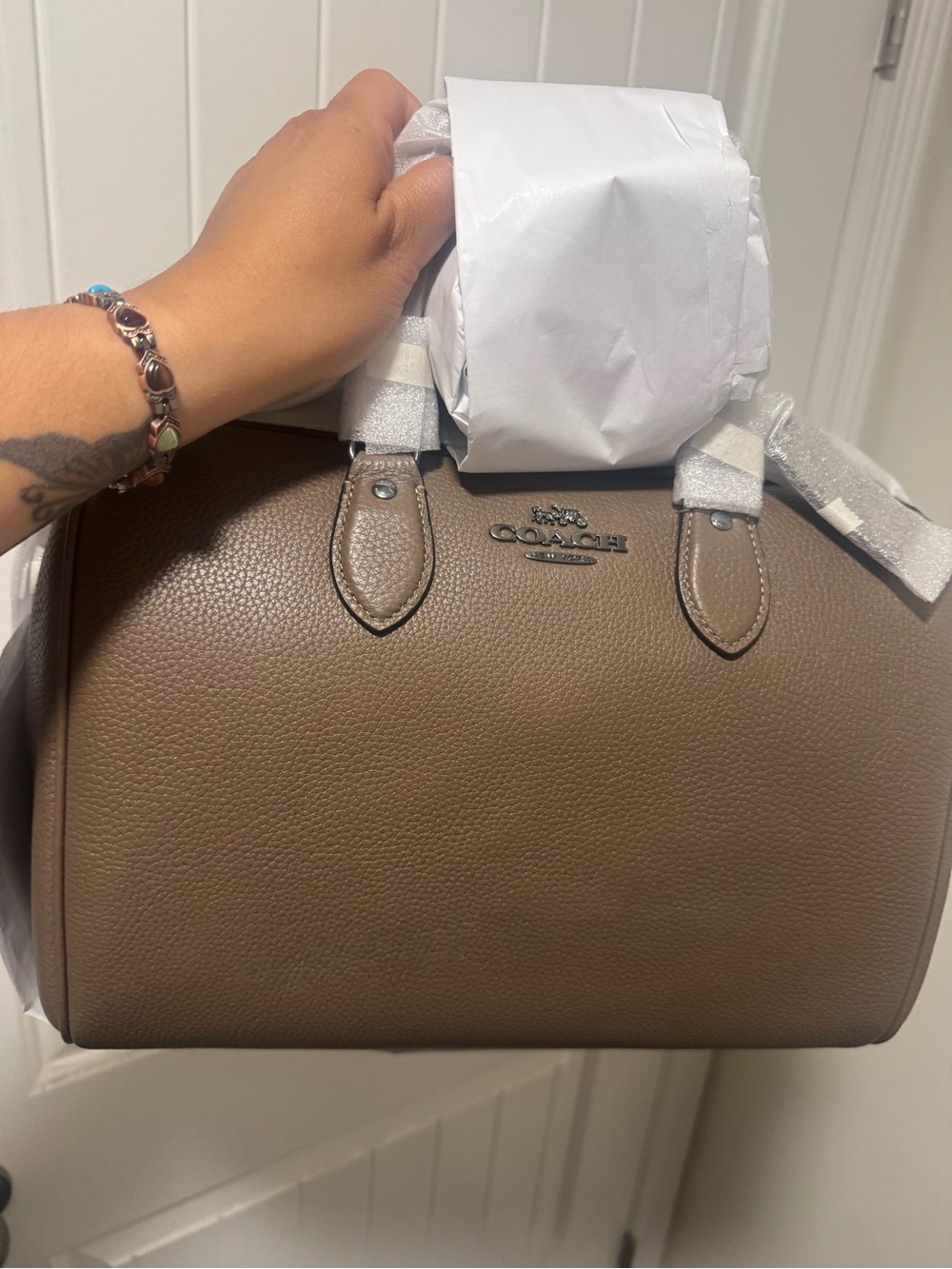 NWT Coach Pebbled Leather Large Rowan Stone